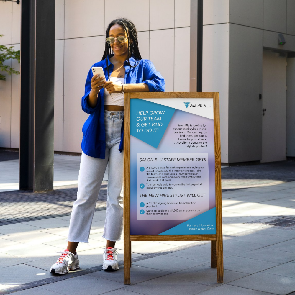 Recruitment flyer for Salon Blu