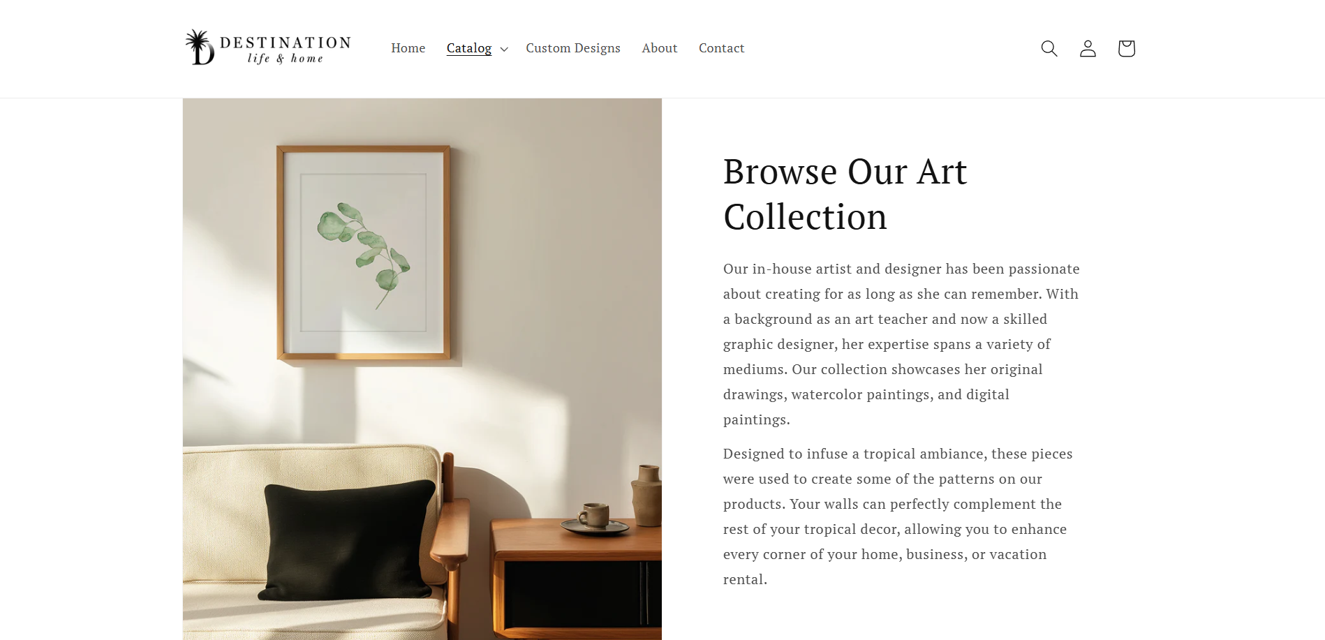 Destination Life and Home website, art collection