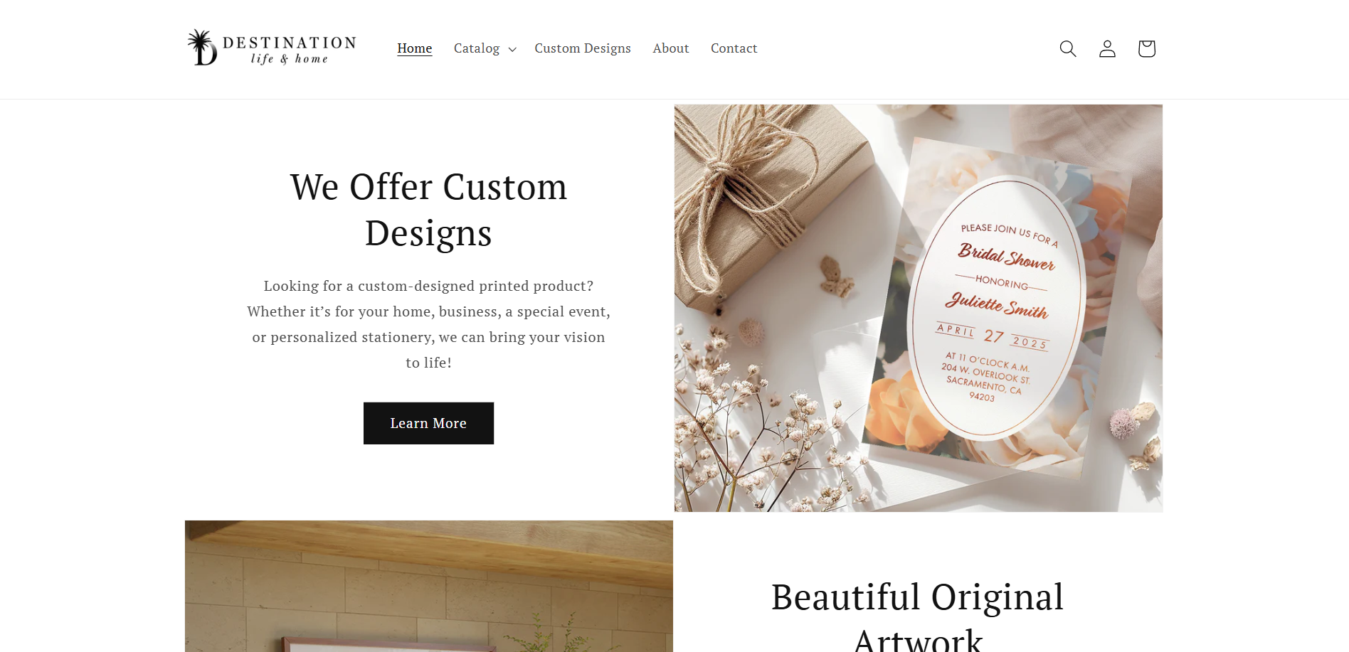 Destination Life and Home website, custom designs