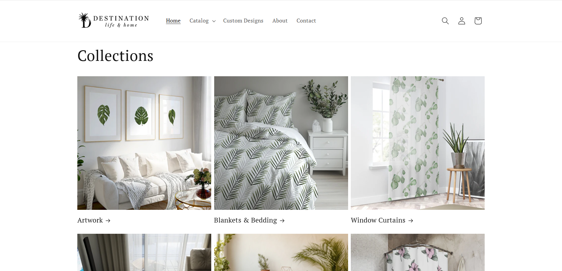 Destination Life and Home website, collections